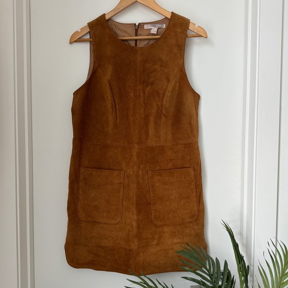 Forever 21 Rust Brown Jumper Smock Dress Size L Large Genuine Suede Leather